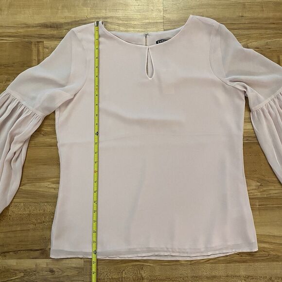 EXPRESS NWT M Women's Pink Sheer Chiffon Blouse Round Neck Balloon Sleeve Office - Picture 14 of 16
